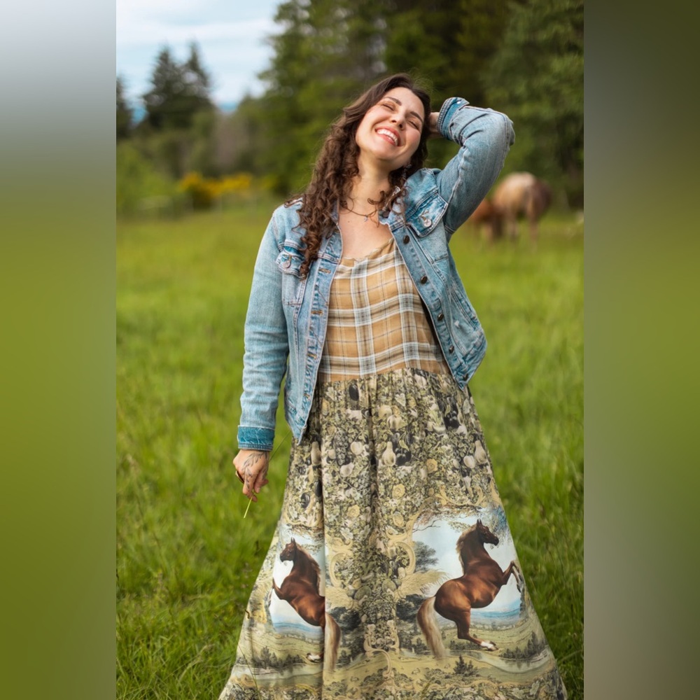 ⭐️Market of Stars⭐️ Born to Run Vintage Rustic Western Freedom Wear Horse Dress - Picture 2 of 12